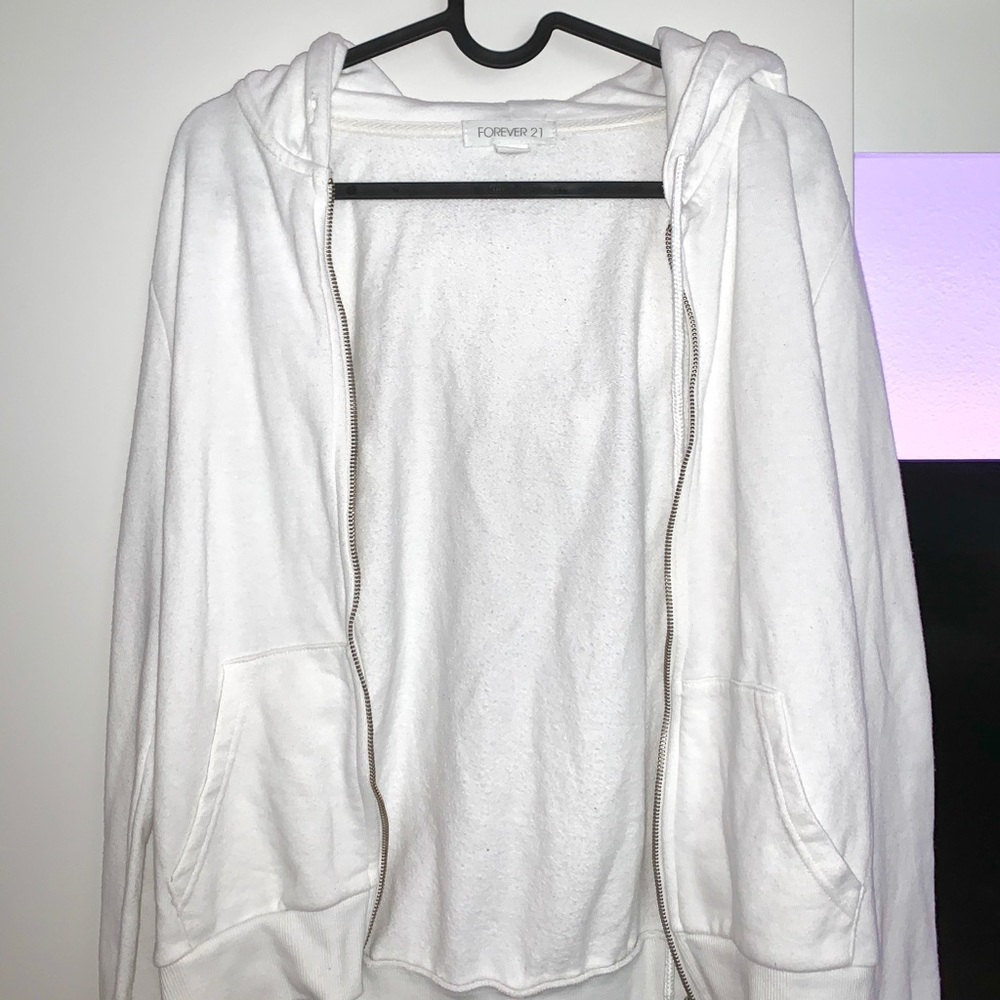 FOREVER 21 White Women’s Classic Zip Up Hoodie